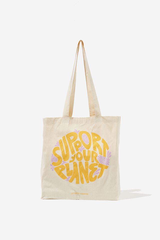 Foundation Typo Organic Tote Bag, SUPPORT YOUR PLANET GREIGE