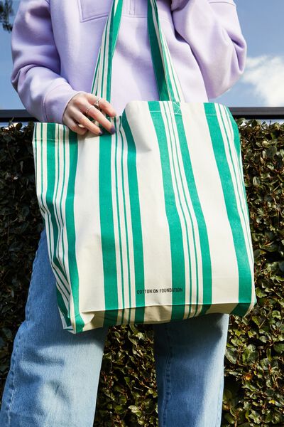 Foundation Adults Recycled Tote Bag, JADE GREEN PIN STRIPE