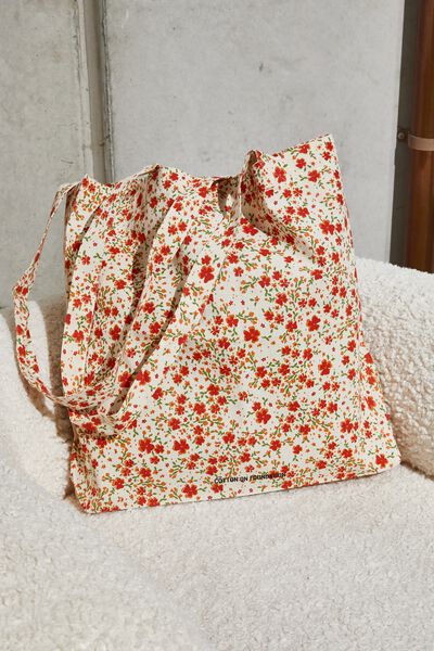 Foundation Adults Recycled Tote Bag, SUNSET CORAL DITSY FLORAL
