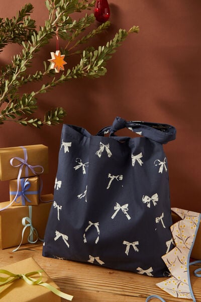 Foundation Adults Tote Bag, WHITE BOWS/NAVY