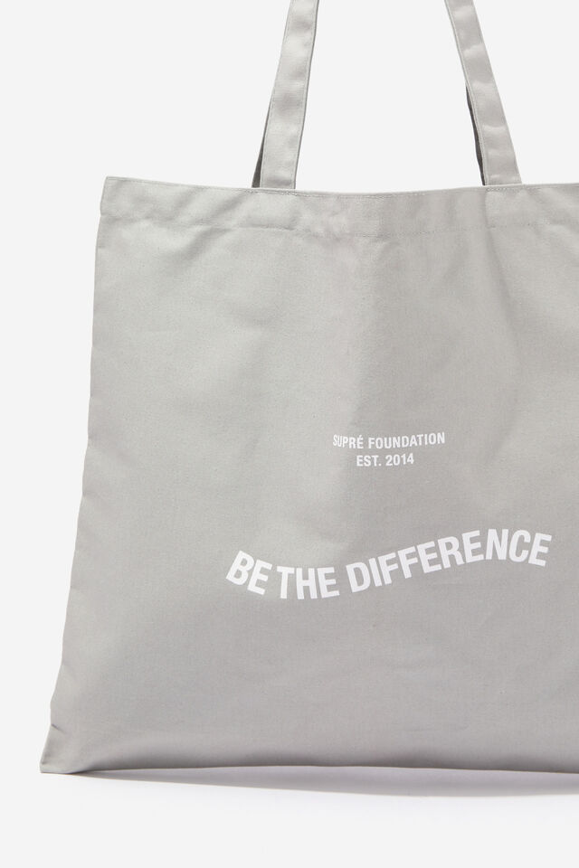 Supré Square Foundation Tote Bag, BE THE DIFFERENCE/GREY