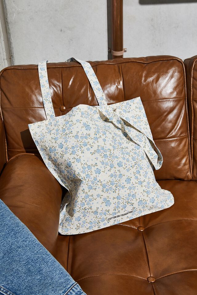 Foundation Adults Recycled Tote Bag, PEARL BLUE DITSY FLORAL
