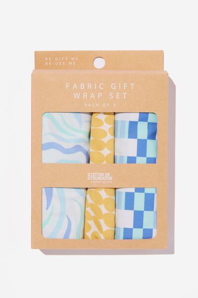 Foundation Adults Fabric Gift Wrap Set, GRACE GEO ELECTRIC BLUE
