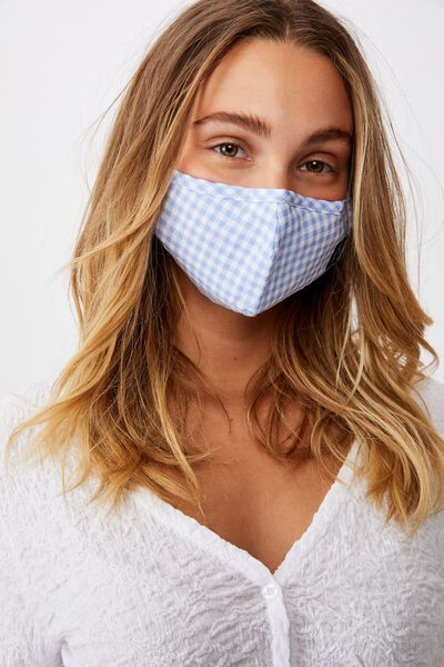 Foundation Face Mask Adults, BLUE GINGHAM