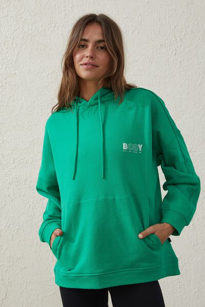 Plush Oversized Graphic Hoodie, KELLY GREEN/BHWC