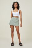 Cargo Denim Low Rise Mini Skirt, SOFT GREEN - alternate image 2
