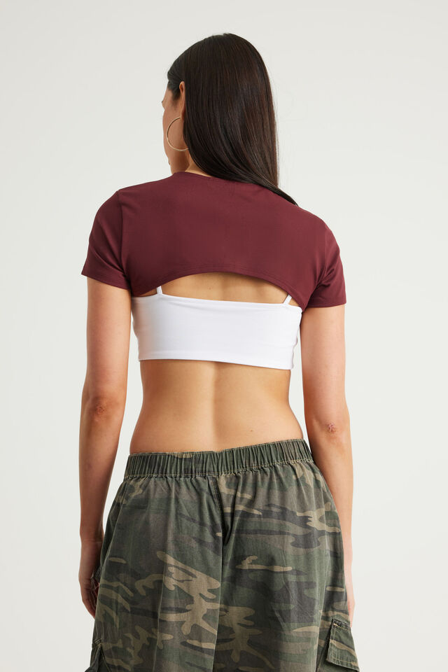 Snatched Bolero Tee, BORDEAUX