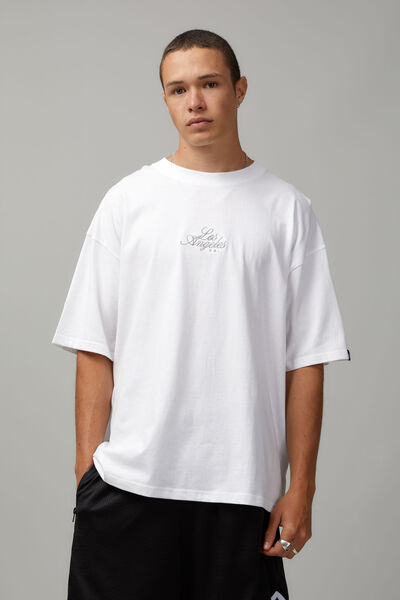 Half Half Box Fit Graphic T Shirt, WHITE/LOS ANGELES SCRIPT