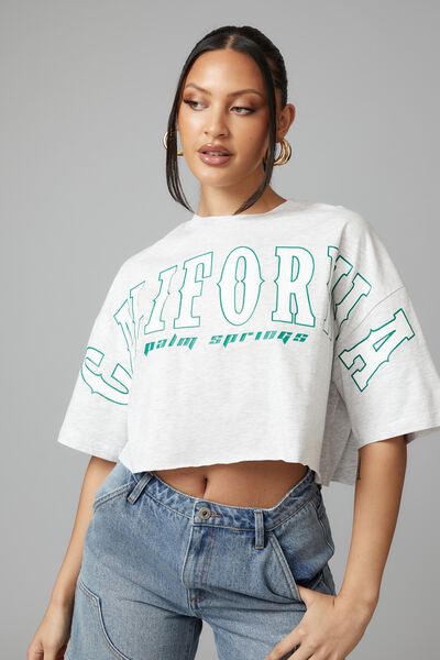 Cropped Graphic Tee, CALIFORNIA/SILVER MARLE