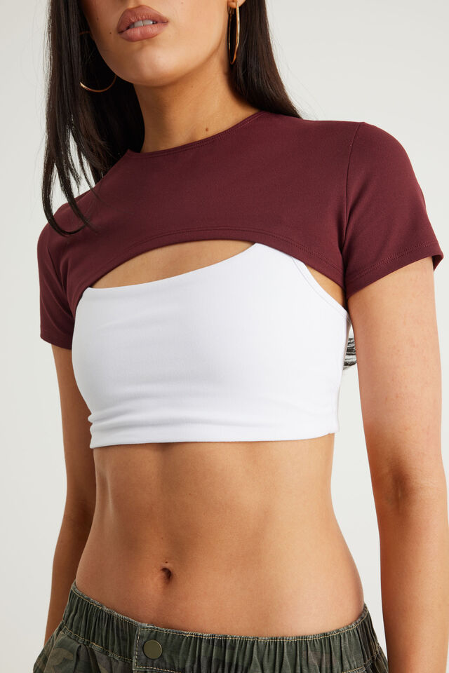 Snatched Bolero Tee, BORDEAUX