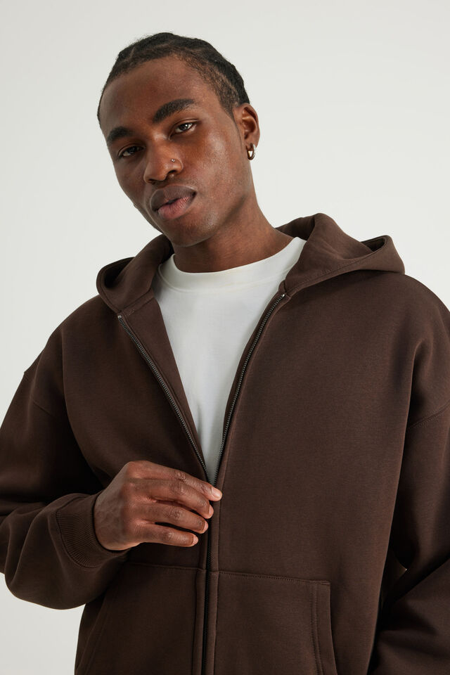 Authentics Boxy Zip Thru Hoodie, WALNUT