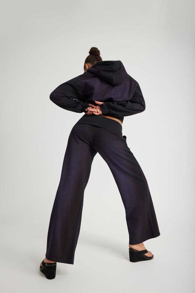 Wide Waistband Trackpant, NTN WASHED BLACK/PURPLE SPRAY