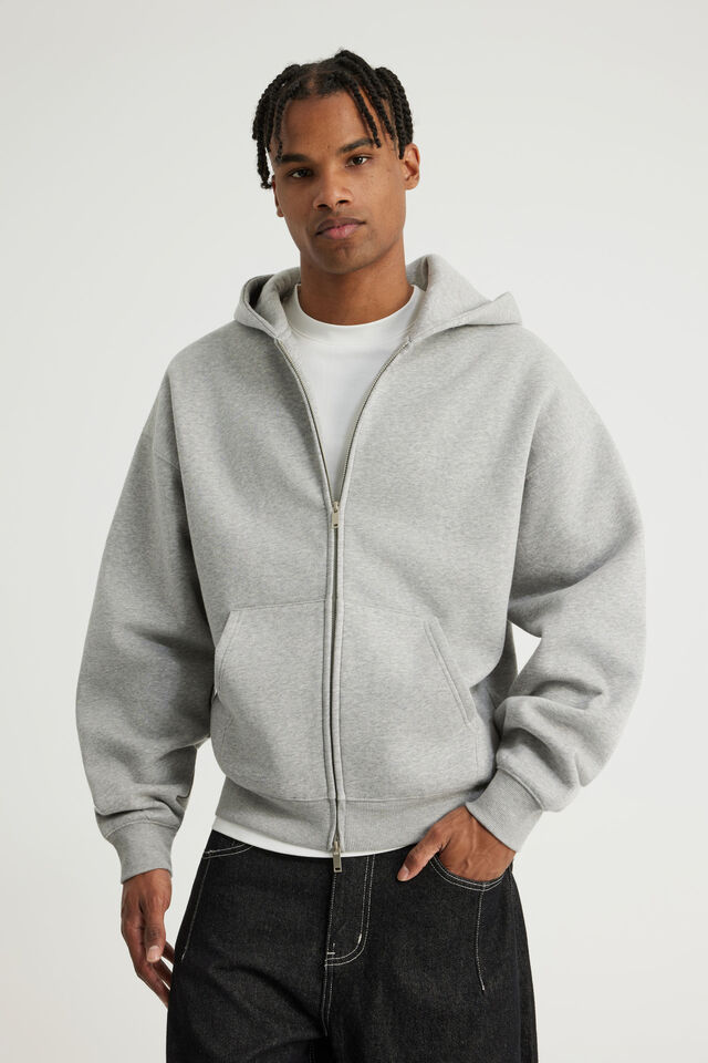 Authentics Oversized Zip Thru Hoodie, GREY MARLE