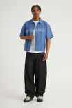 Half Half Boxy Cropped Short Sleeve Shirt, HH BLUE CHECK/GLOOP APPLIQUE - example image 2