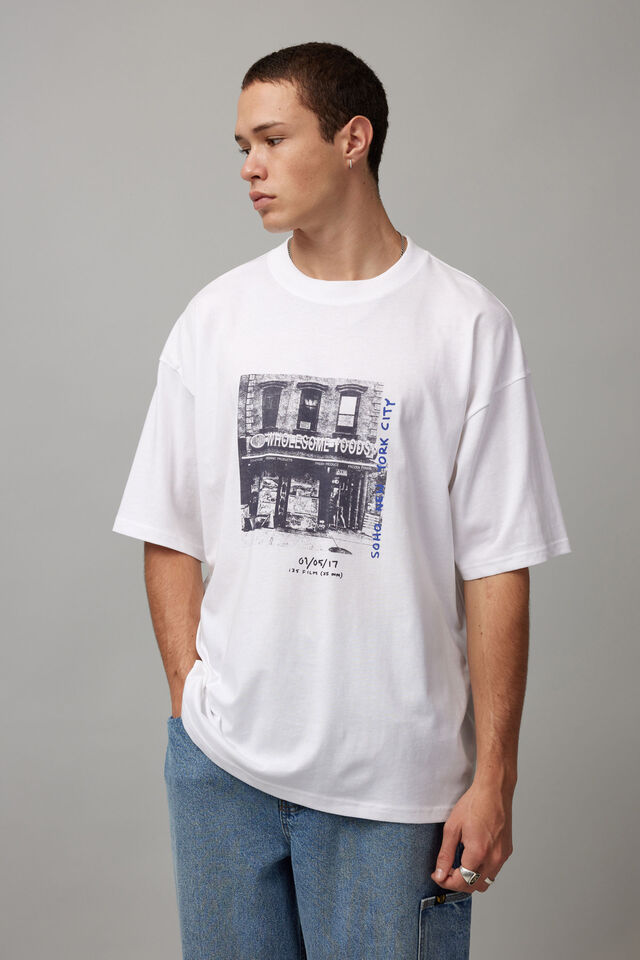 Half Half Box Fit Graphic T Shirt, WHITE/HALF HALF FOODS