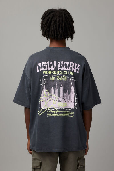 Heavy Weight Box Fit Graphic Tshirt, WASHED SLATE/NEW YORK WORKERS CLUB