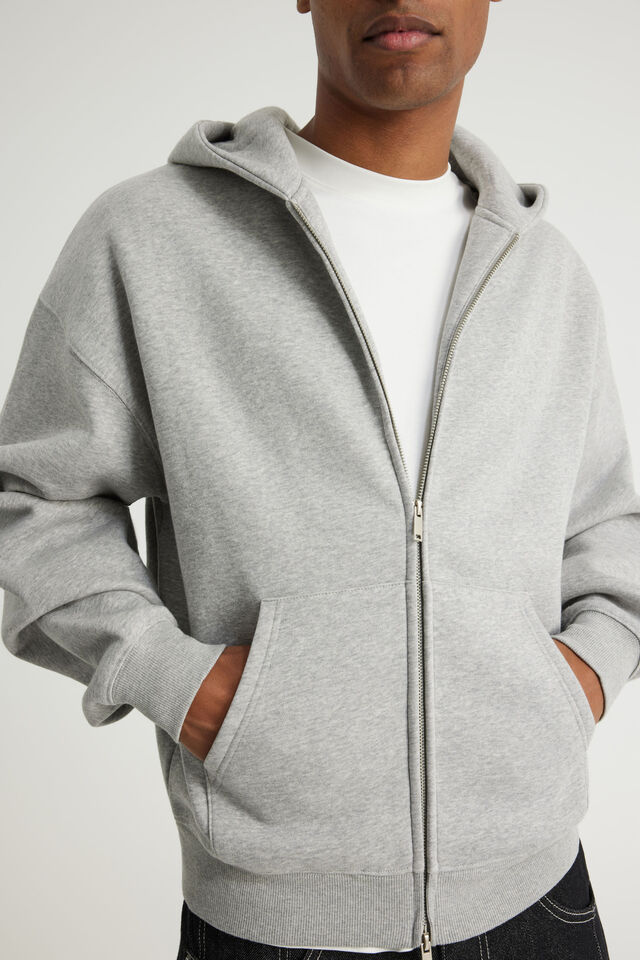 Authentics Oversized Zip Thru Hoodie, GREY MARLE