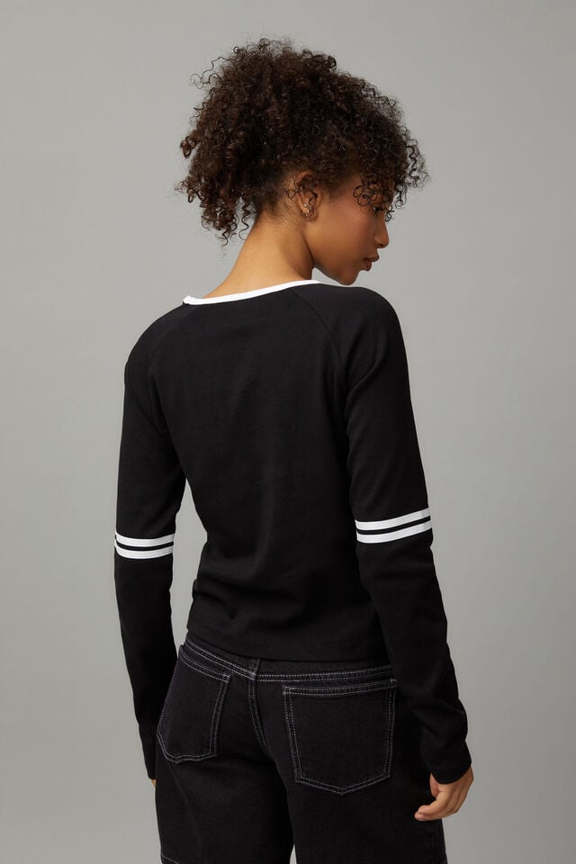 Long Sleeve Graphic Stripe Top, BLACK/STAR