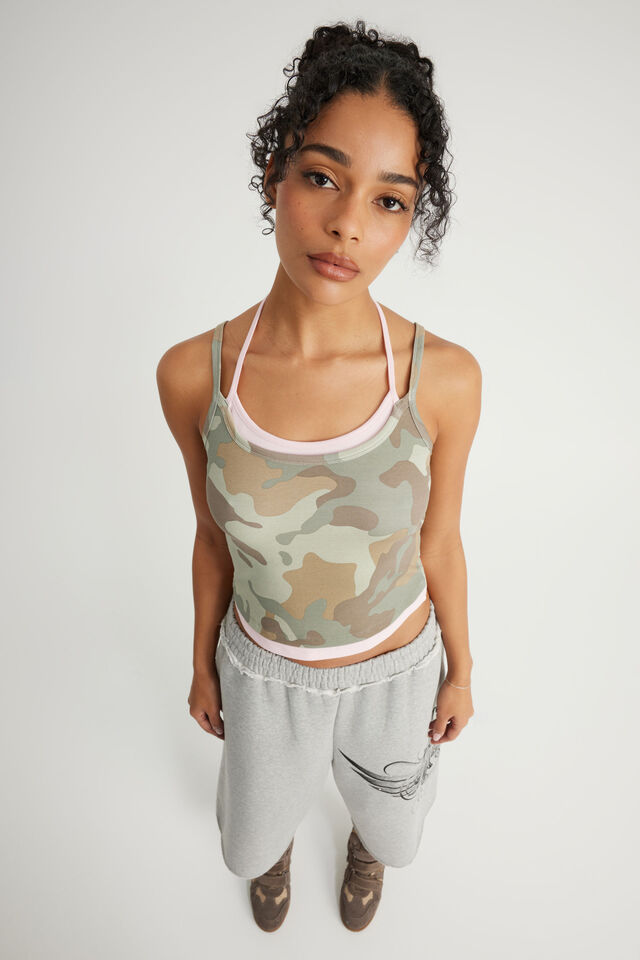 Layered Halter Cami, SUMMER CAMO/PINK MUSK