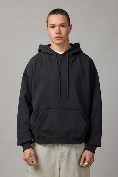 Boxy Cropped Hoodie, WASHED BLACK