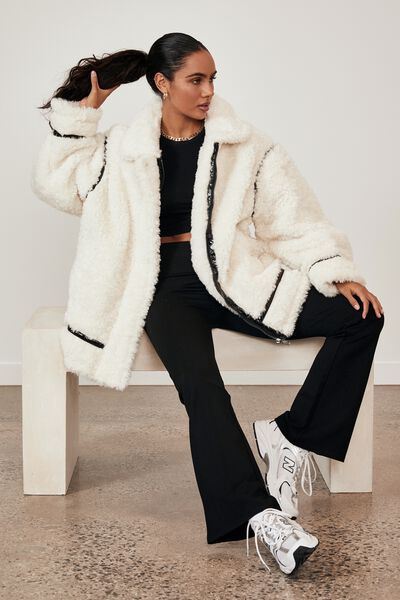 Oversized Fur Teddy Jacket, CREAM