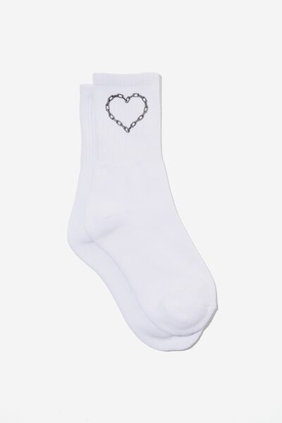 Retro Sport Sock, WHITE CHAIN HEART