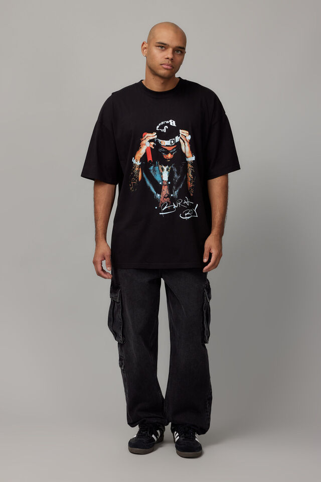 Oversized Music Merch T Shirt, LCN WMG BLACK/BURNA BOY SIGNATURE