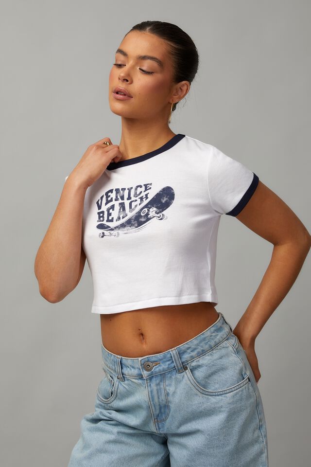 Cropped Fitted Graphic Tee, VENICE BEACH / WHITE NAVY