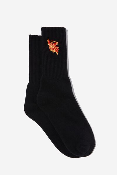 Retro Ribbed Socks, BLACK GRIM REAPER
