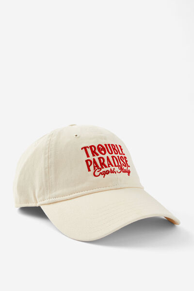 Trouble In Paradise Dad Cap, BEIGE W RED EMB