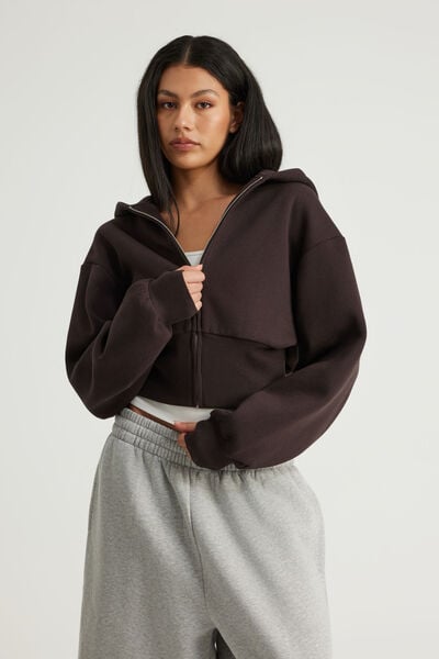 Authentics Shrunken Zip Through Hoodie, CHOC NOIR