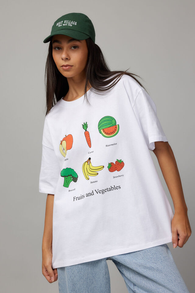 Baggy Graphic Tee, WHITE/FRUIT AND VEG
