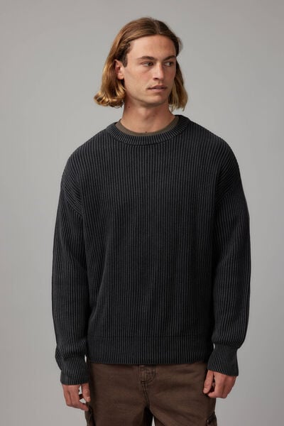 Acid Wash Rib Knit Crew, WASHED SLATE