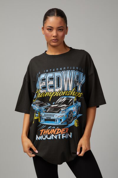 Oversized Graphic Tee, WASHED BLACK/SPEEDWAY