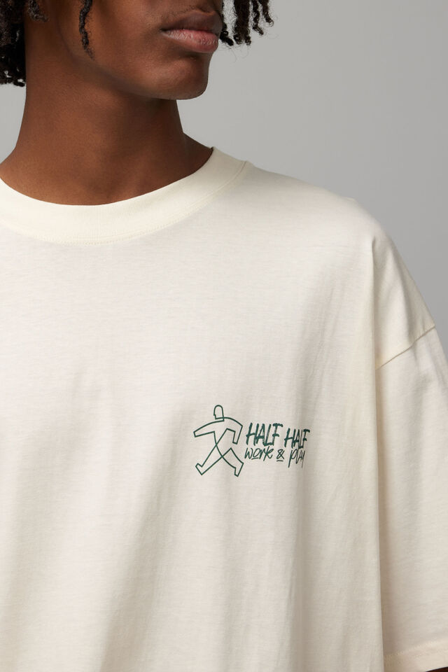 Half Half Box Fit Graphic T Shirt, WINTER WHITE/HALF HALF WALKER