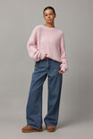 Lola Oversized Cable Knit Crew, ICY PINK - alternate image 1