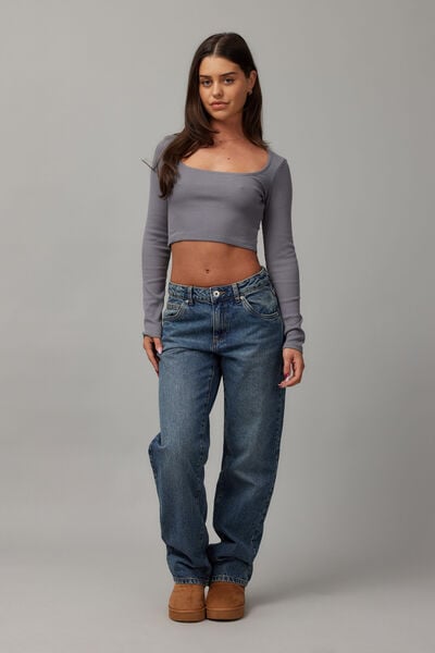 Maddie Crop Long Sleeve, WASHED STEEL