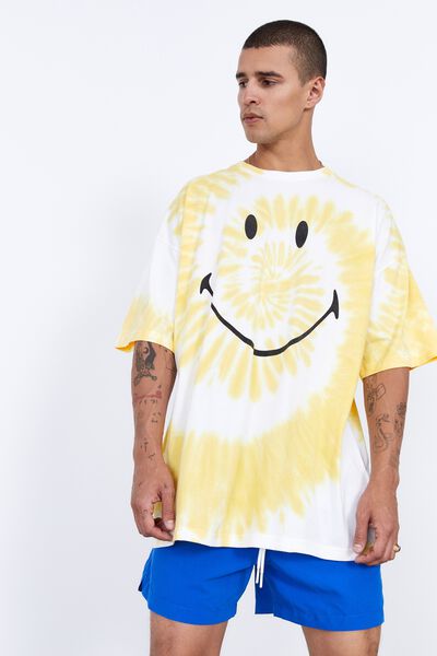 Oversized Smiley T Shirt, LCN SMI YELLOW SPIRAL TIE DYE/SMILEY