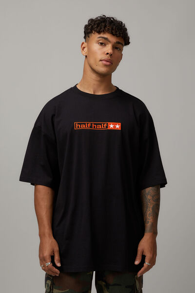 Half Half Oversized T Shirt, BLACK/HALF HALF TECH
