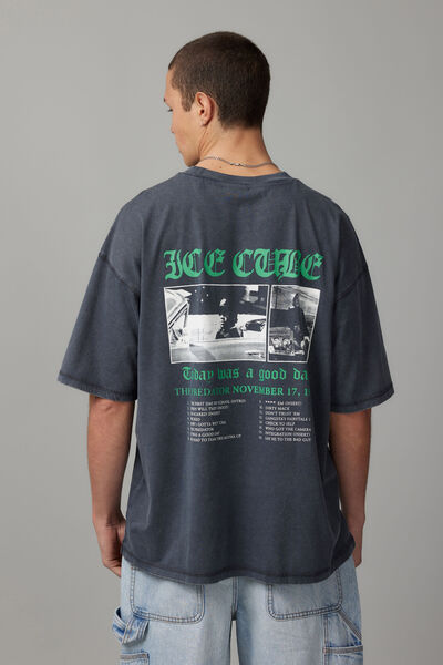 Box Fit Music Merch T Shirt, LCN MT WASHED SLATE/ICE CUBE EDITORIAL
