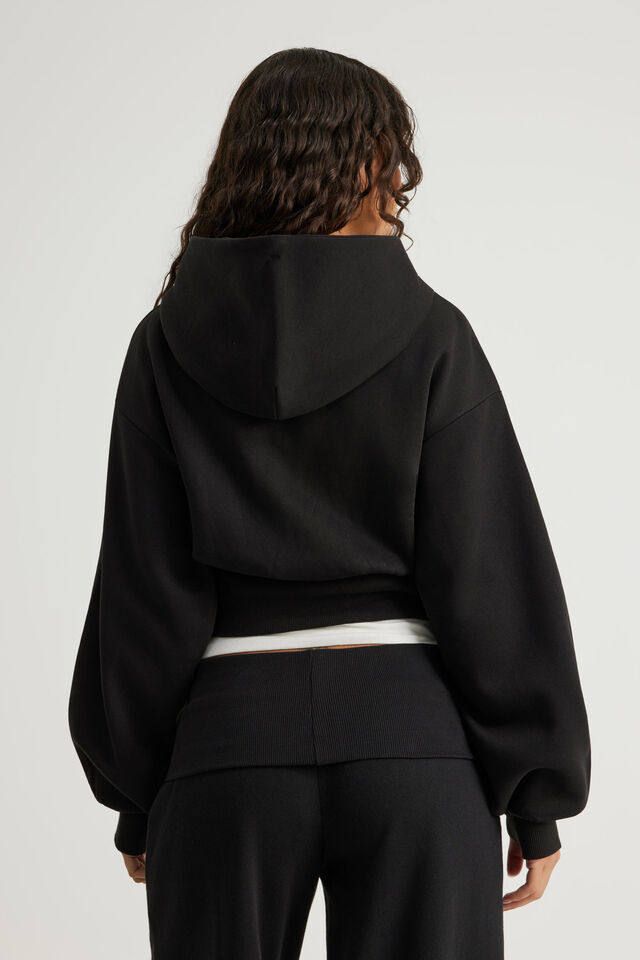 Authentics Shrunken Zip Through Hoodie, BLACK