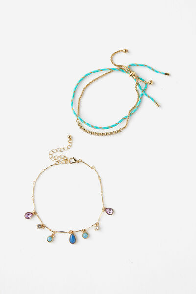 Summer Anklet Pack, GOLD TORQ CORD W JEWELS