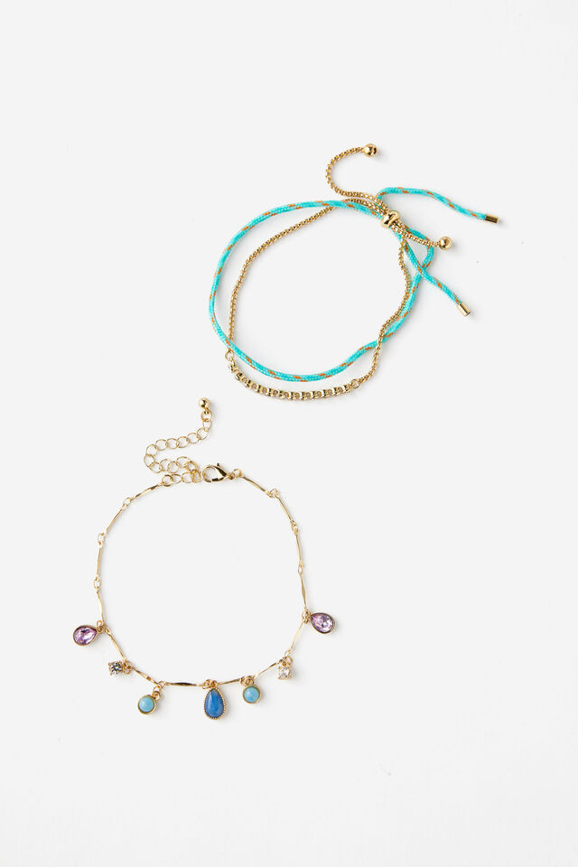 Summer Anklet Pack, GOLD TORQ CORD W JEWELS