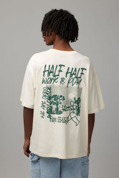Half Half Box Fit Graphic T Shirt, WINTER WHITE/HALF HALF WALKER