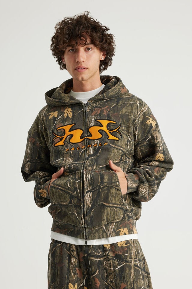 Half Half Zip Thru Hoodie, HH FORREST CAMO/GLOOP