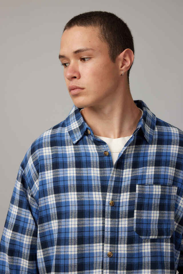 Washed Lightweight Check Shirt, WASHED NAVY BLUE CHECK