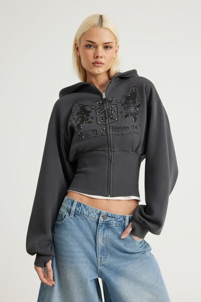 Notion Corset Zip Through Hoodie, NTN SLATE/OBLIVION 75