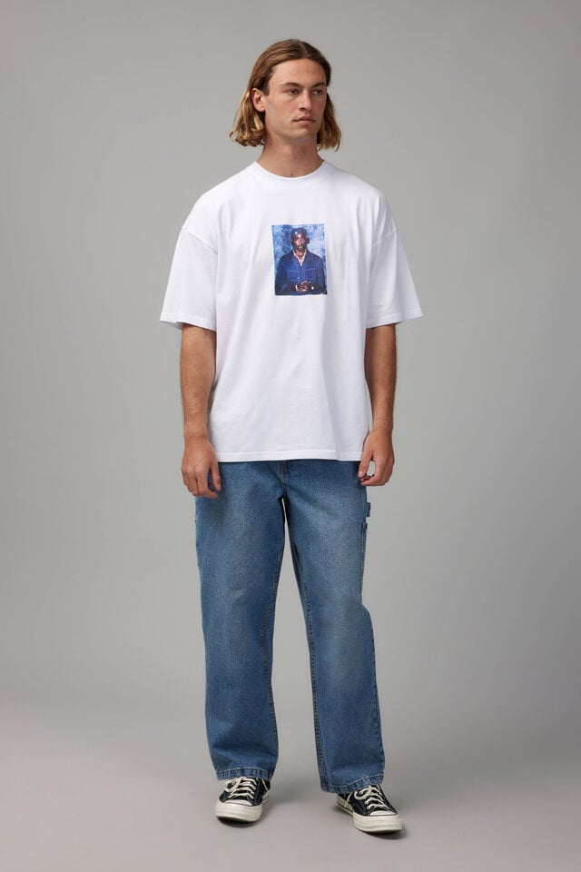 Oversized Music Merch T Shirt, LCN BRA WHITE/TUPAC PORTRAIT