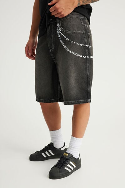 Notion Relaxed Baggy Denim Short, DISTRESSED DARK MATTER/CHAINS