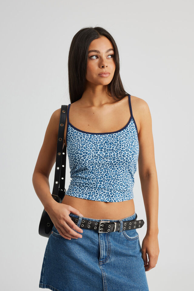 Printed Jersey Cami, BLUE LEOPARD